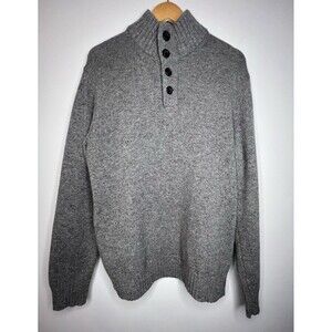 Vintage Express 100% Lambs Wool Sweater Men's L Gray Button Mock Neck Academia